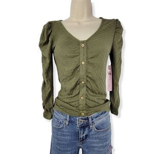 Crave Fame Olive Textured Ruched Top Small Junior